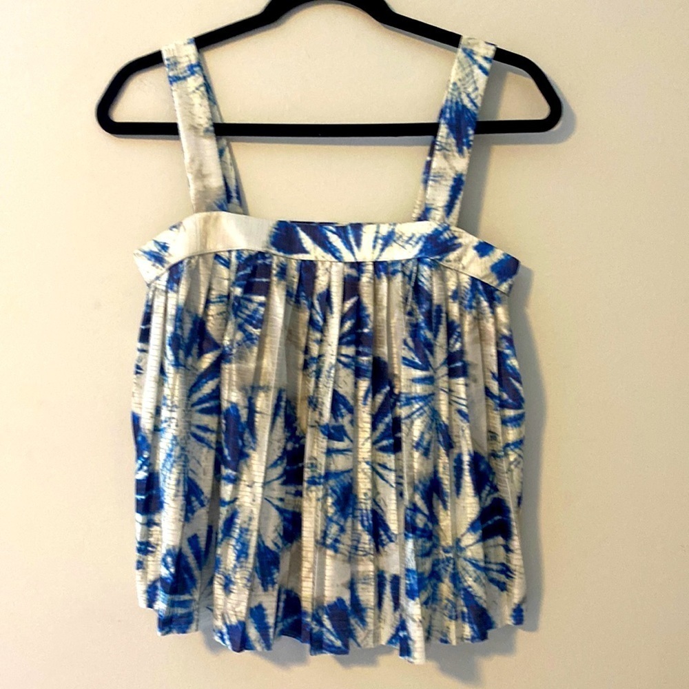 H&M Blue and White Pleated Tank Top